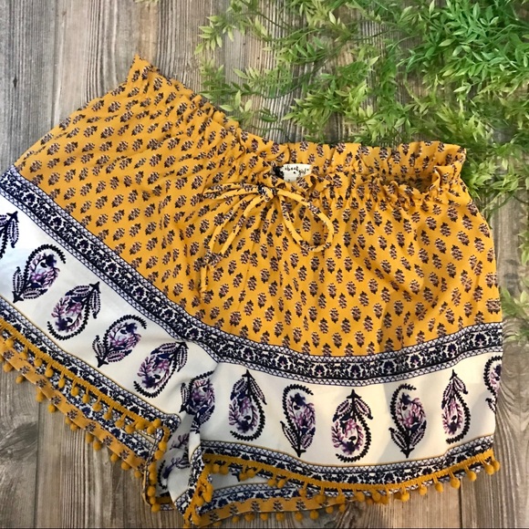 About A Girl Pants - about a girl // mustard yellow paisley shorts l